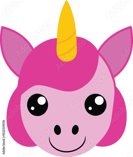 Adorable Pink Unicorn Face Magical Creature Illustration