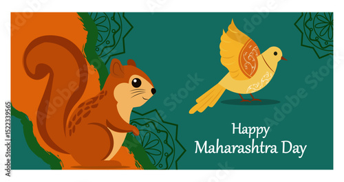Happy Maharashtra Day Horizontal Vector Banner Set - State Symbols & Gateway of India Illustrations-01