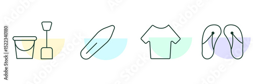 hot clothes and beach gear. 4 type . Simple design. Vector illustration.