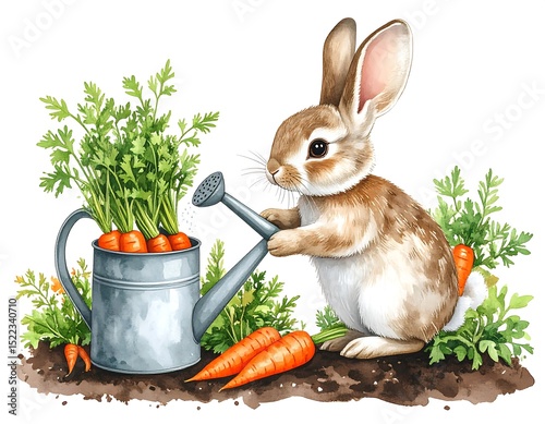 Cute bunny watering carrots (1)