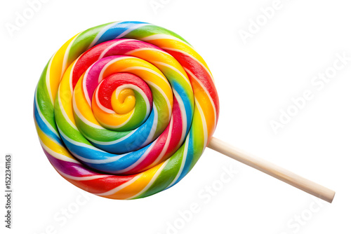 Multicolored lollipop with white stick isolated on white background