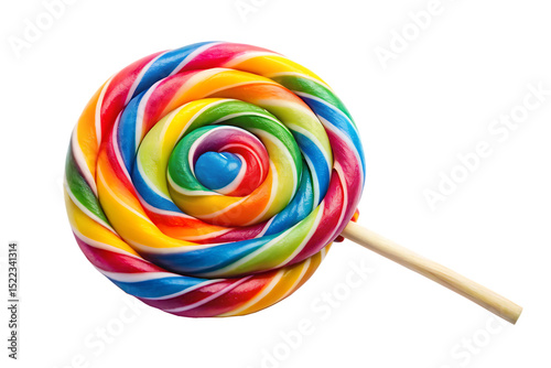 Multicolored lollipop with white stick isolated on white background