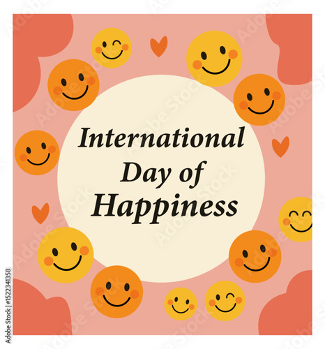 Cheerful International Day of Happiness Illustration with Smiling Faces and Clouds-07