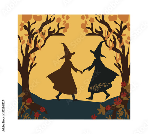 Fiery Walpurgis Night Bonfire in Autumn Woods Illustration-03