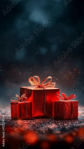 Enchanting Red Christmas Gift Boxes with Festive Glow
