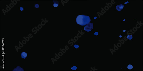 Dark background with floating soft blue glowing bokeh circles overla.Beautiful and festive blurred lights in classic blue color of the year.