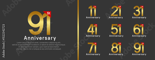 set of anniversary logo style. vector design gold color for celebration
