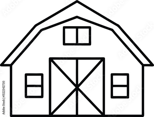 Rustic Farm Barn Simple Line Drawing Illustration