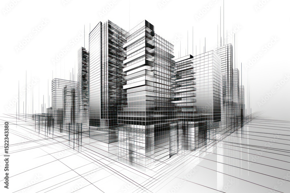 Fototapeta premium Architecture urban building drawing backgrounds abstract.