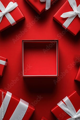 Top View of Red Gift Boxes with Open Center