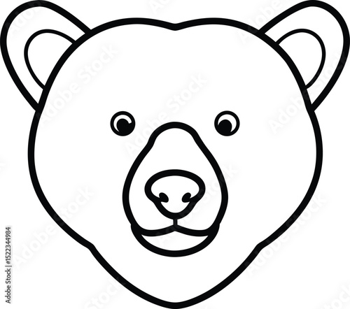 Adorable Bear Face Line Art Illustration, Simple Cartoon Bear Head Design