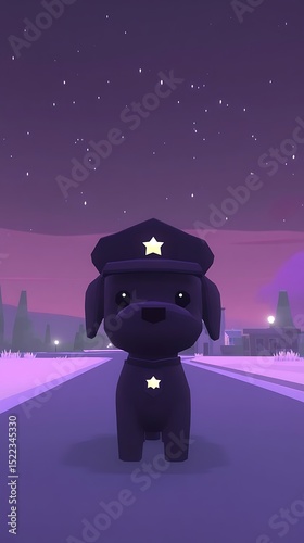 Cute cartoon dog in police uniform