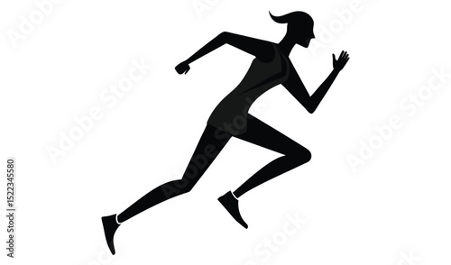 Silhouette of a Woman Running Quickly in Athletic Apparel Against a Plain White Background