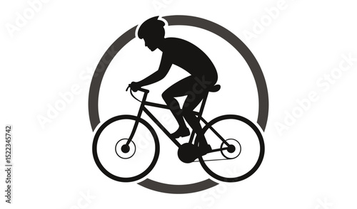 Silhouette of Cyclist Riding Bicycle Inside Circular Frame Sports, Fitness, Cycling Illustration