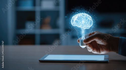 Concept of creativity and innovative thinking using a light bulb and brain illustration in a modern workspace setting Generative AI