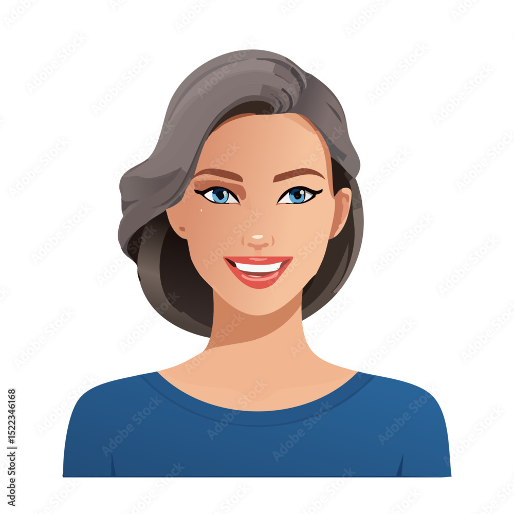 Fototapeta premium Flat Vector. Portrait of only one Woman. Simple Background.