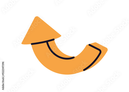Arrow pointing up and back. Pointer, curved bent shape with dynamic motion. Direction symbol, navigation sign. Return icon for web interface. Flat vector illustration isolated on white background