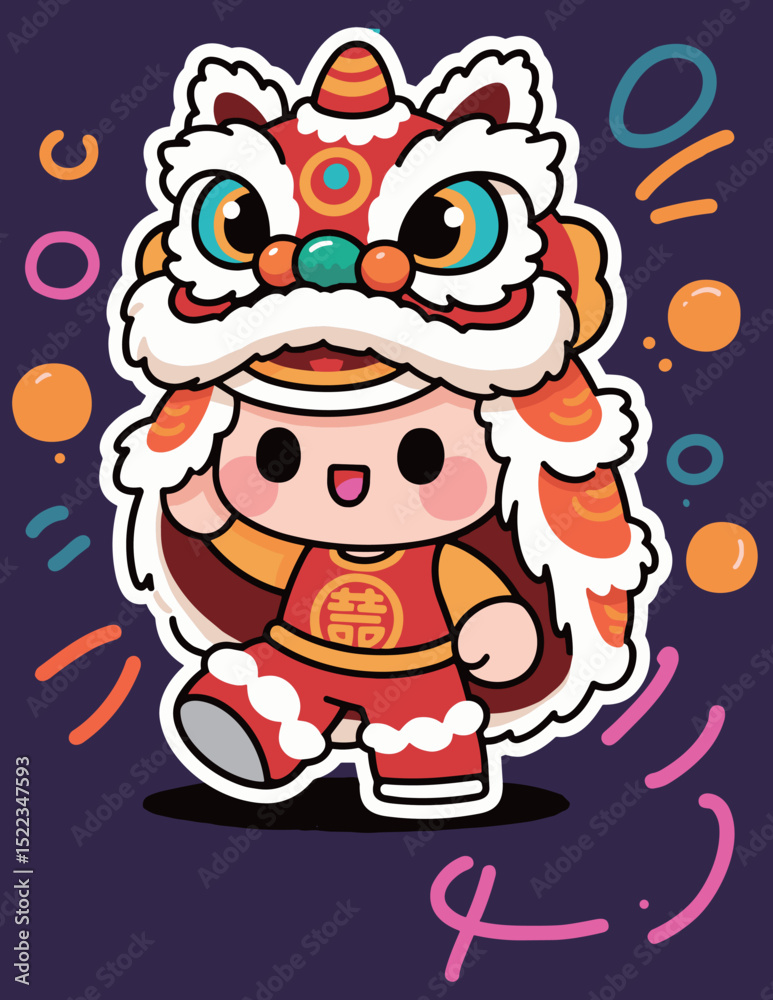 Fototapeta premium Chinese lion dance, lion dance, vector illustration