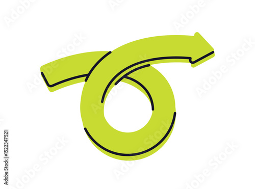 Arrow in loop motion, showing return, refresh and restart. Curved twisted circular shape, pointer for cycle, rotation, redo and turning action. Flat vector illustration isolated on white background