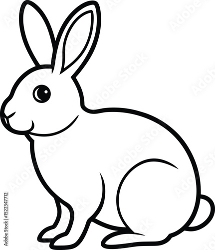 Adorable Bunny Rabbit Illustration Line Art Drawing of a Cute Hare