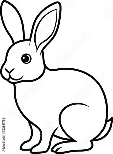 Adorable Bunny Rabbit Illustration Line Art Drawing of a Sitting Hare