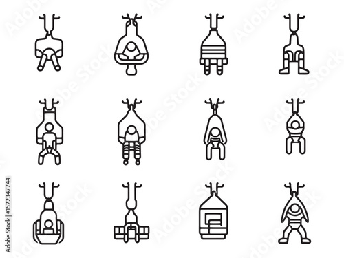 Zip Line Adventure in the Forest Landscape Line Art Drawing