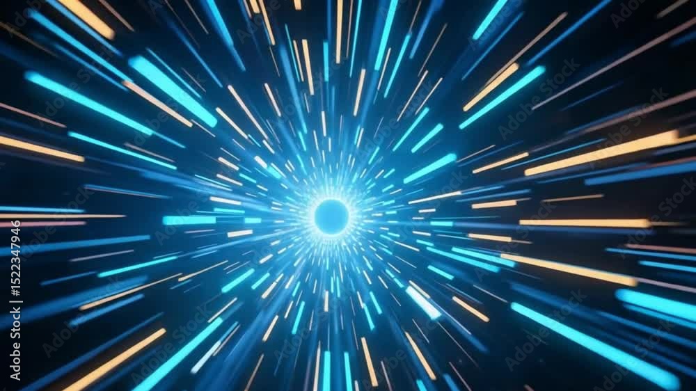 Abstract blue light burst with glowing rays and stars, a festive celebration in the night sky