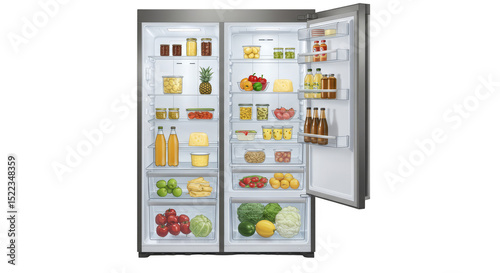 Isolated Transparent Background of a Refrigerator Interior with Fresh Food