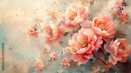 Pink peony flower watercolor style