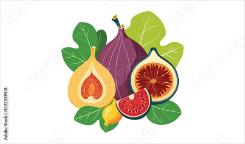 Fresh figs with leaves vector illustration