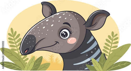 Tapir Head cartoon abstract Vector Unique Rainforest Mammal Isolated on White.