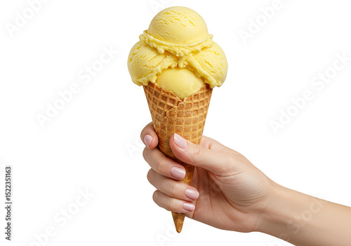 Isolated Transparent Background of Hand Holding Delicious Yellow Ice Cream