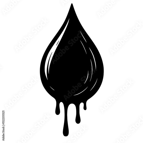 Black Oil Drop Dripping Icon - Petroleum or Liquid Symbol