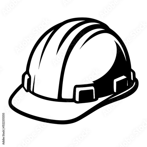Illustration of a yellow construction hard hat with white stripes. Represents safety equipment, construction industry, and workplace safety.