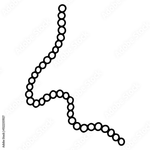 Long string of beads. Hand drawn doodle vector. Round bead. Festive neck accessory. Carnival swirled decoration. Illustration line art element.
