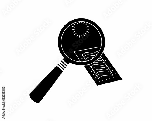 creative Silhouette simple Magnifying Glass over Document  Vector Illustration 
