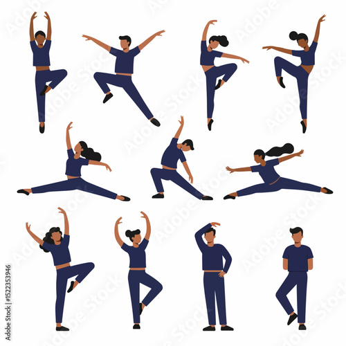Dancers showing ballet poses in studio