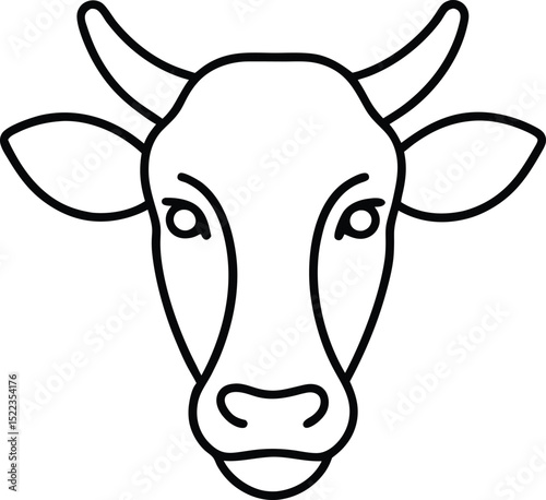 Line Art Cow Head Simple, Elegant Cow Illustration