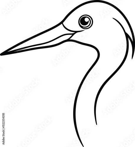 Elegant Bird Head Line Art A Detailed Drawing of a Crane-like Bird