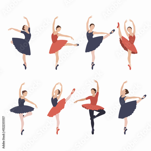 Ballet dancer postures in a flat art style