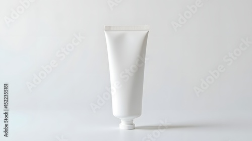 An elegant, blank white tube standing upright against a light background, perfect for branding and cosmetic designs.