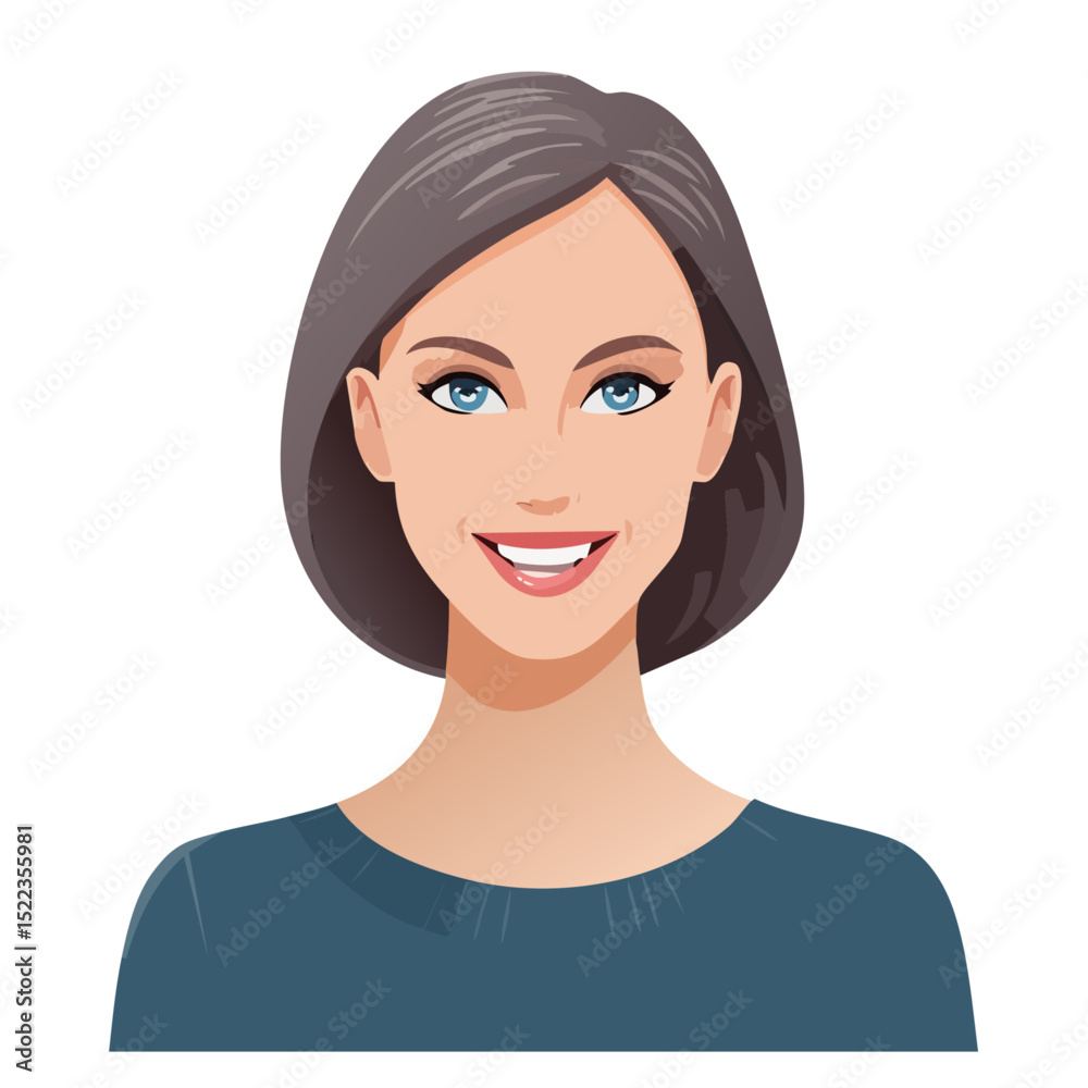 Fototapeta premium Flat Vector. Portrait of only one Woman. Simple Background.
