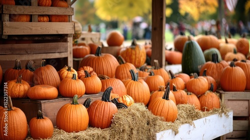 Vibrant Autumn Pumpkin Display at Local Farm Stand in Fall Season