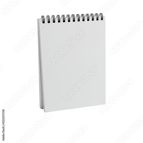 Isolated White Blank Notebook with Spiral Binding on Transparent Background