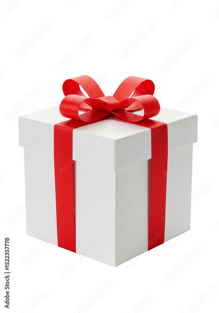 Fototapeta premium Isolated White Gift Box With Red Ribbon Bow Transparent Background