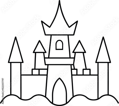 Majestic Castle Illustration Fairytale Kingdom Line Art