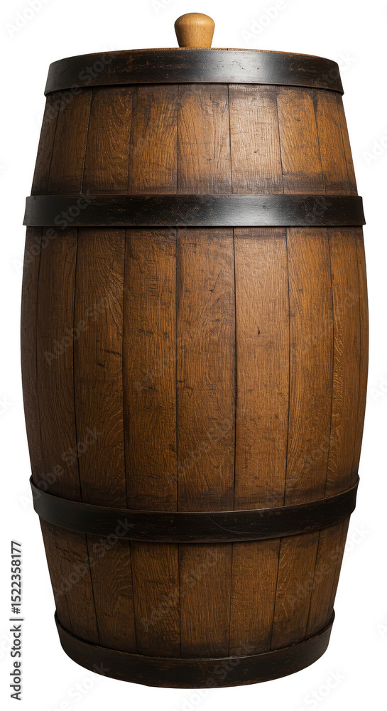 Fototapeta premium Isolated Wooden Barrel Vintage Cask With Rustic Texture Background