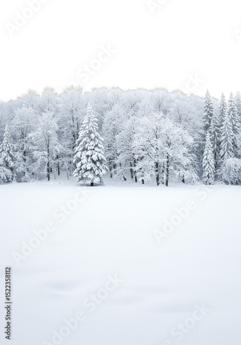 Isolated Winter Scene Of Snowy Trees And Ground On Transparent Background