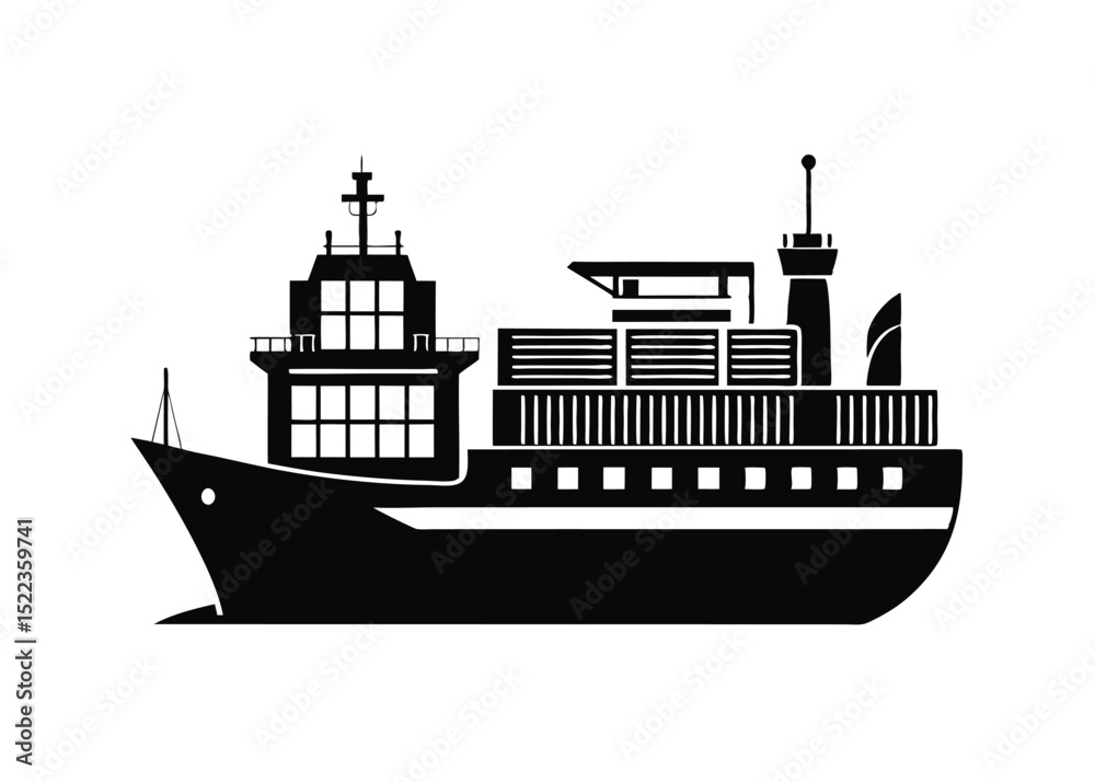 Obraz premium cargo ship black silhouette vector on white backgr