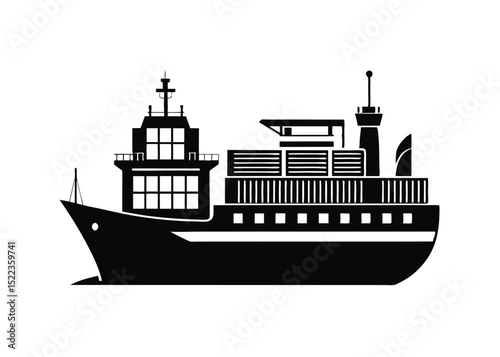 cargo ship black silhouette vector on white backgr